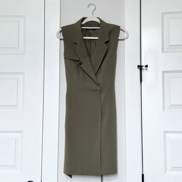 Nine West Olive Notch Collar Tie Waist Stretch Vest/Dress Size 4 - Picture 5 of 10